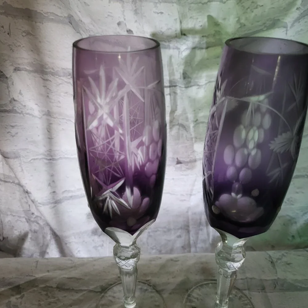 Vintage Purple etched champagne, Glass